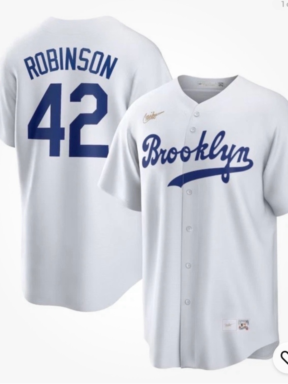 Men’s Brooklyn Dodgers Jackie Robinson Nike White Cooperstown Collection Jersey